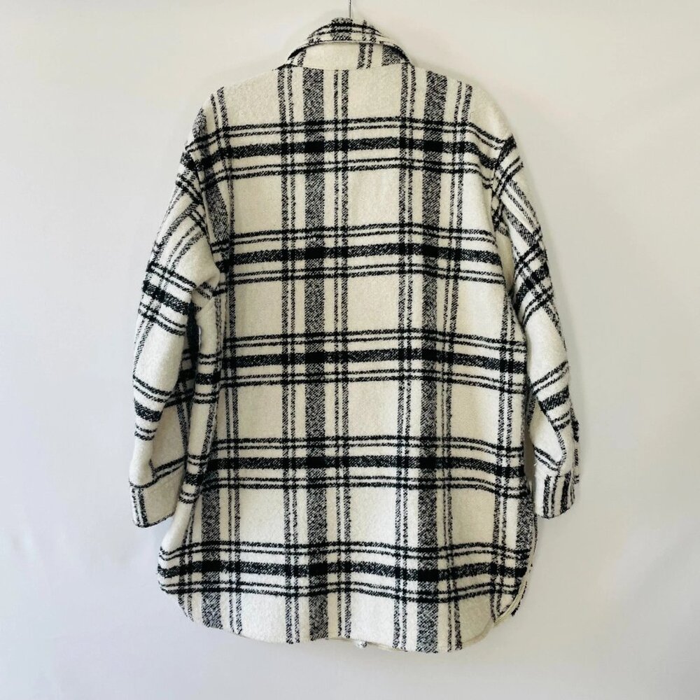 H&M Womens Black White Double Pocket Oversized Plaid Shacket Jacket Size M - Picture 4 of 9